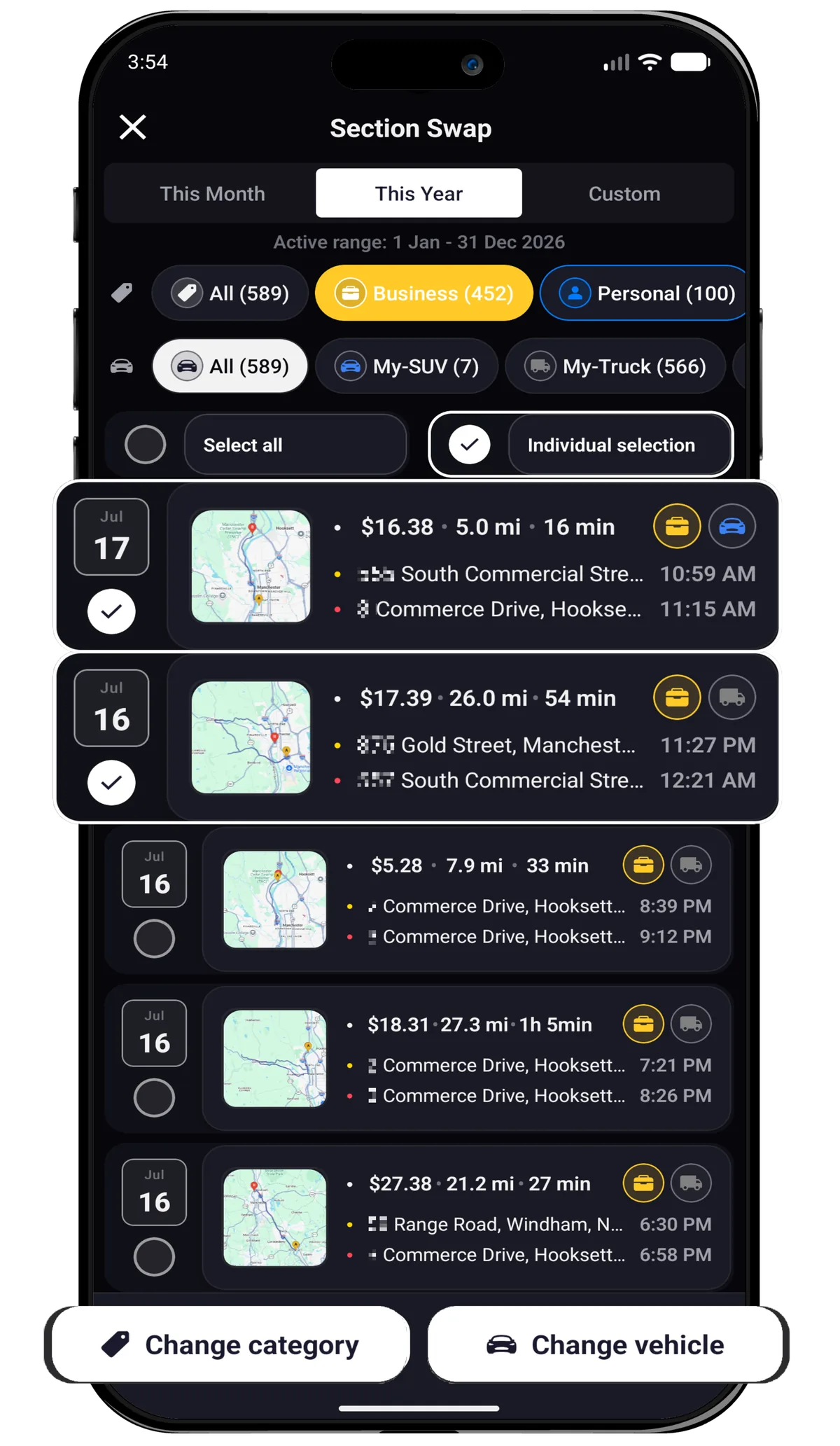 Millage bulk trip editing screen